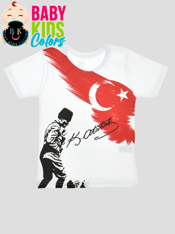 Düz renk Bayrak ve Atatürk baskılı t-shirt